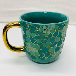Thyme & Table Succulent Floral Turquoise Coffee Tea 12oz. Mug Stoneware AquaGold